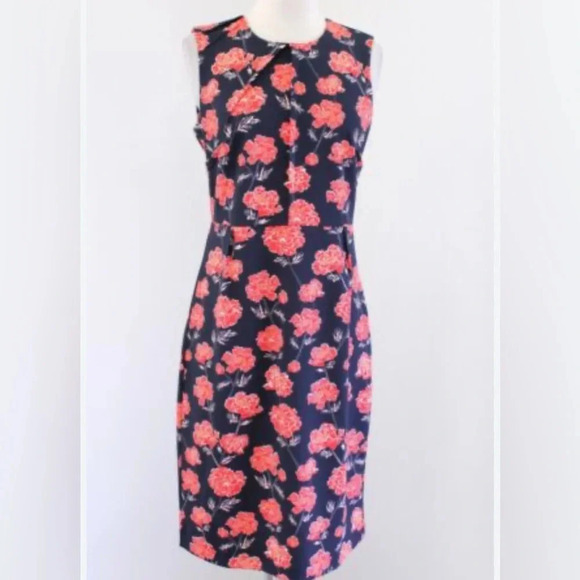 Banana Republic Navy Blue Red Floral Print Dress Size 4 - Picture 1 of 10